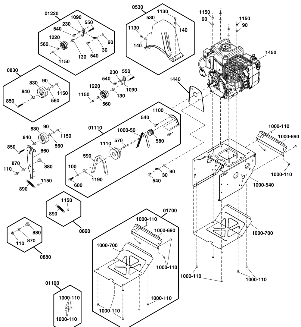 Engine And Frame Group Diagram and Parts List for 1697157-00-S1024MDS 2019 Briggs and Stratton Snow Blower